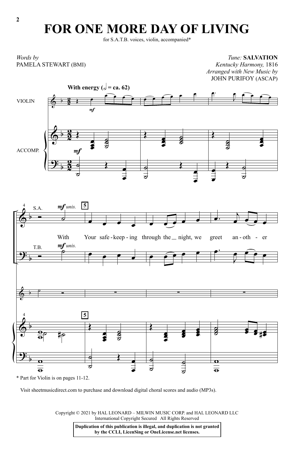 Produktbild zu: For One More Day Of Living (arr. John Purifoy)