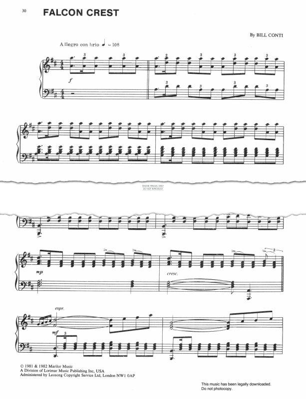 Falcon Crest (Bill Conti) | Sheet Music: Piano | PDF Download