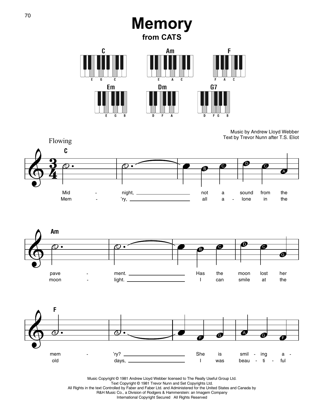 Memory (from Cats) (Andrew Lloyd Webber) | Sheet Music: Super Easy ...