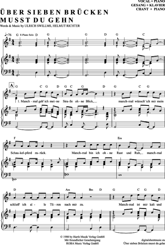 über 7 Brücken Musst Du Gehen Chords