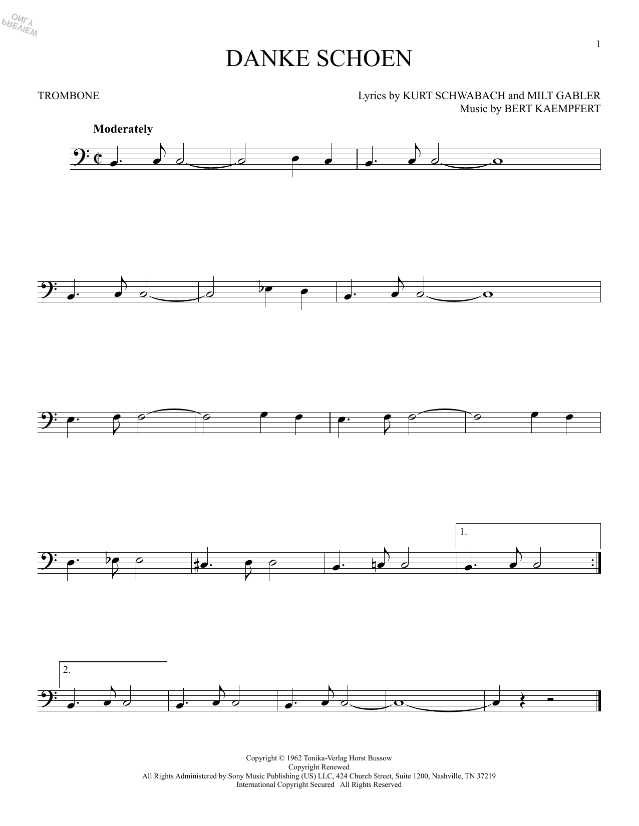 Danke Schoen (Wayne Newton) | Sheet Music: Trombone Solo | PDF Download