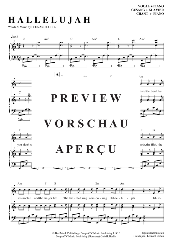 Hallelujah Noten Klavier Und Gesang Kostenlos