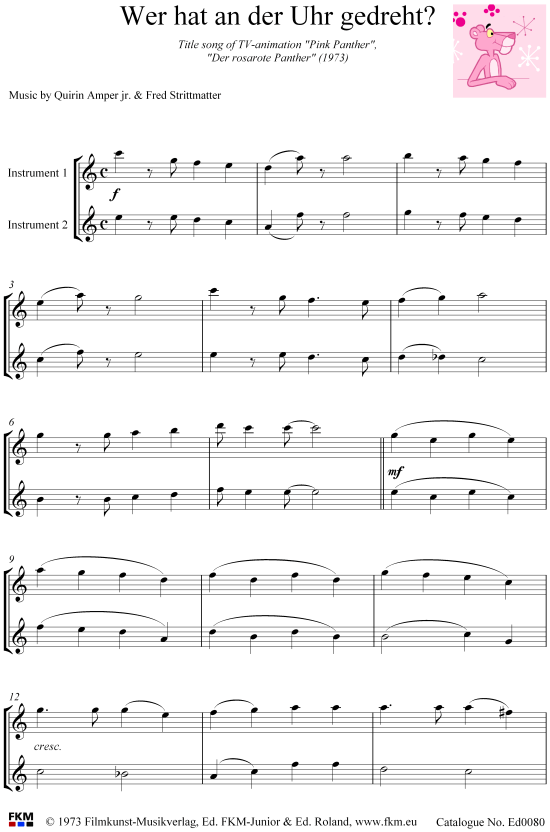 Wer Hat An Der Uhr Gedreht Text Wer hat an der Uhr gedreht? - Noten von TV Serie Pink Panther - Der