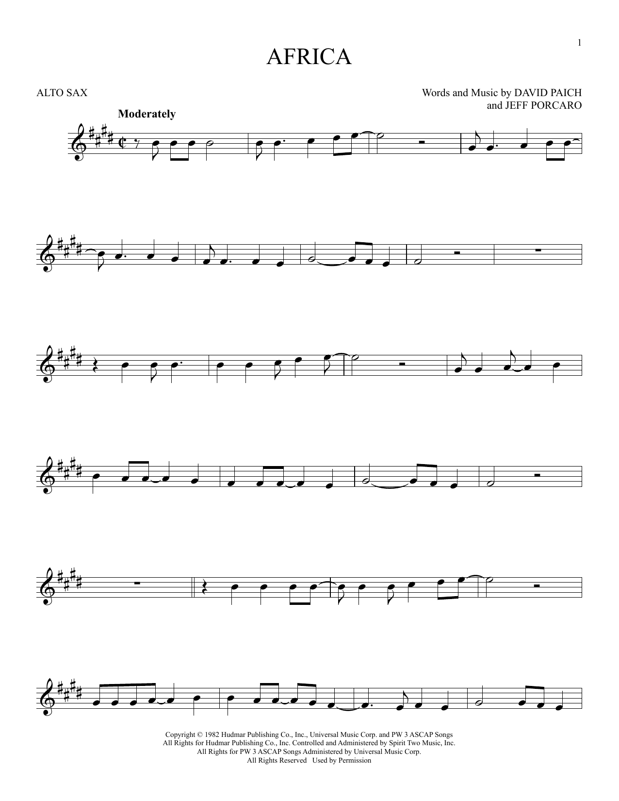 Africa (Toto) | Sheet Music: Alto Sax Solo | PDF Download