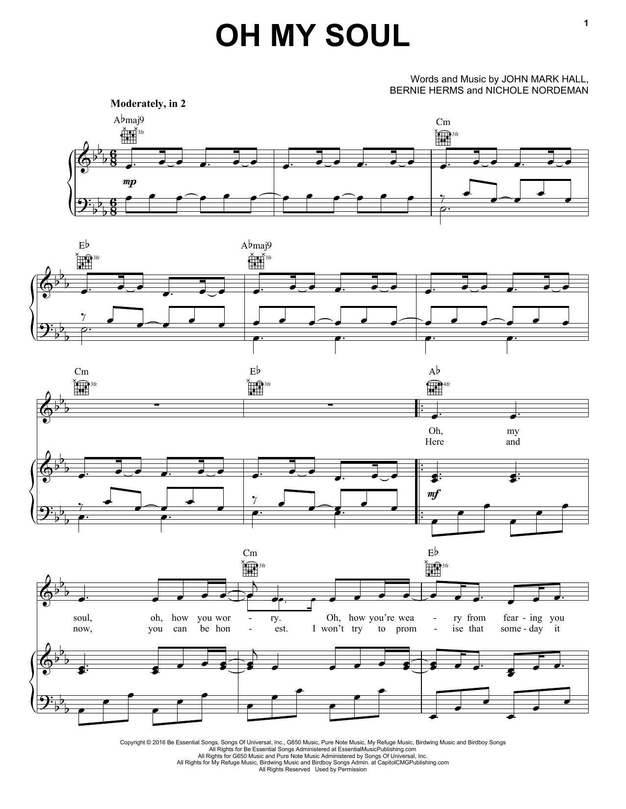 Oh My Soul (Casting Crowns) | Sheet Music: Piano, Vocal & Guitar Chords ...