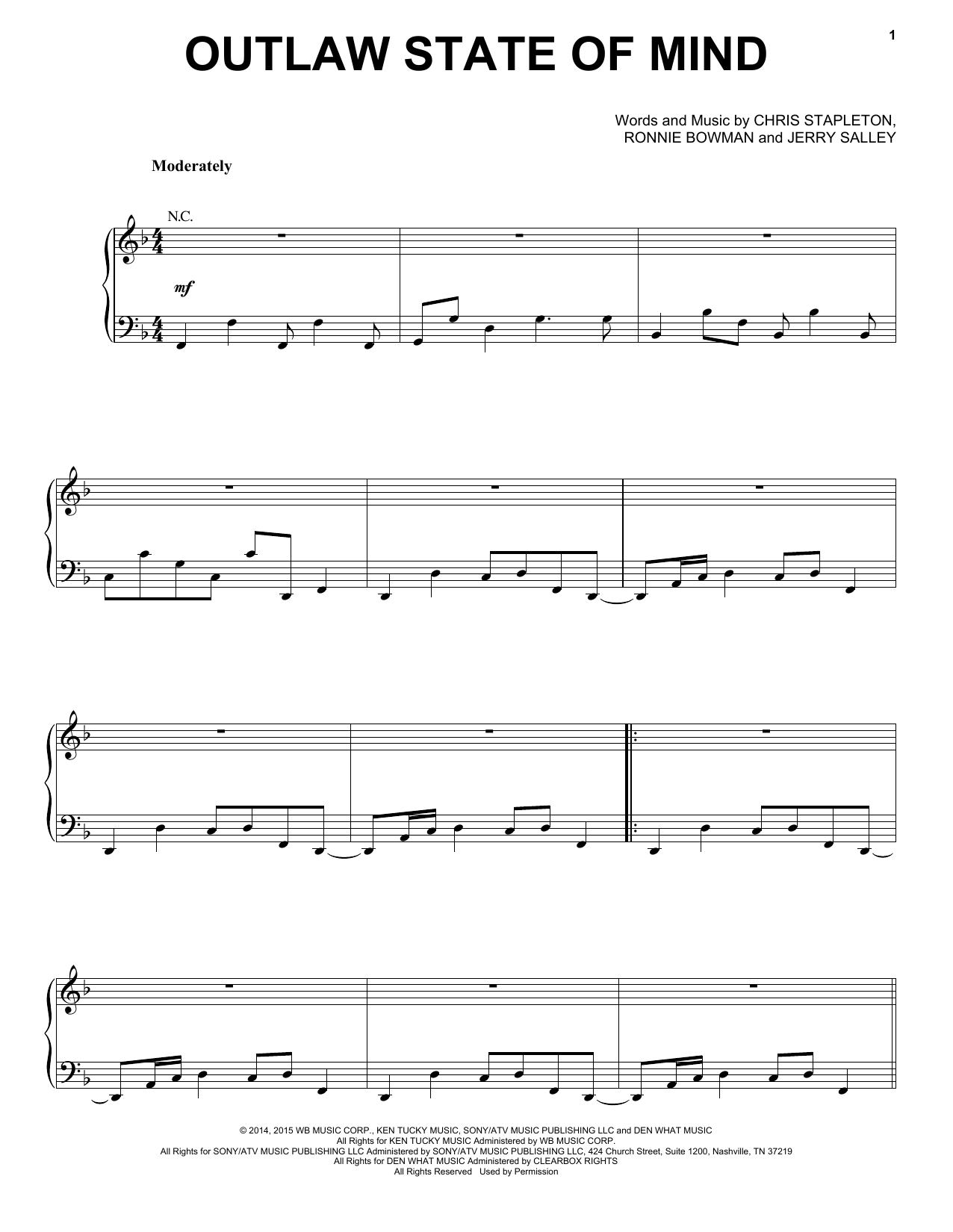 Outlaw State Of Mind (Chris Stapleton) | Sheet Music: Piano, Vocal ...