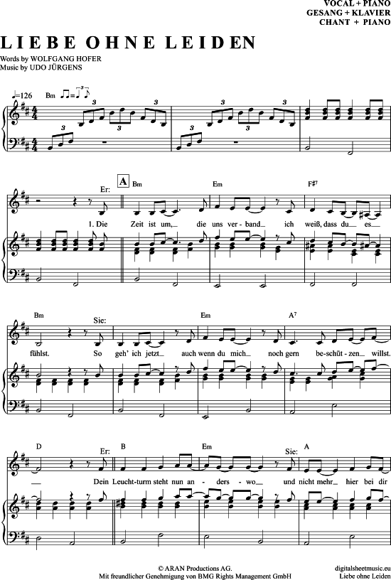 Liebe Ohne Leiden sheet music by Udo Jürgens 7070588 notendownload