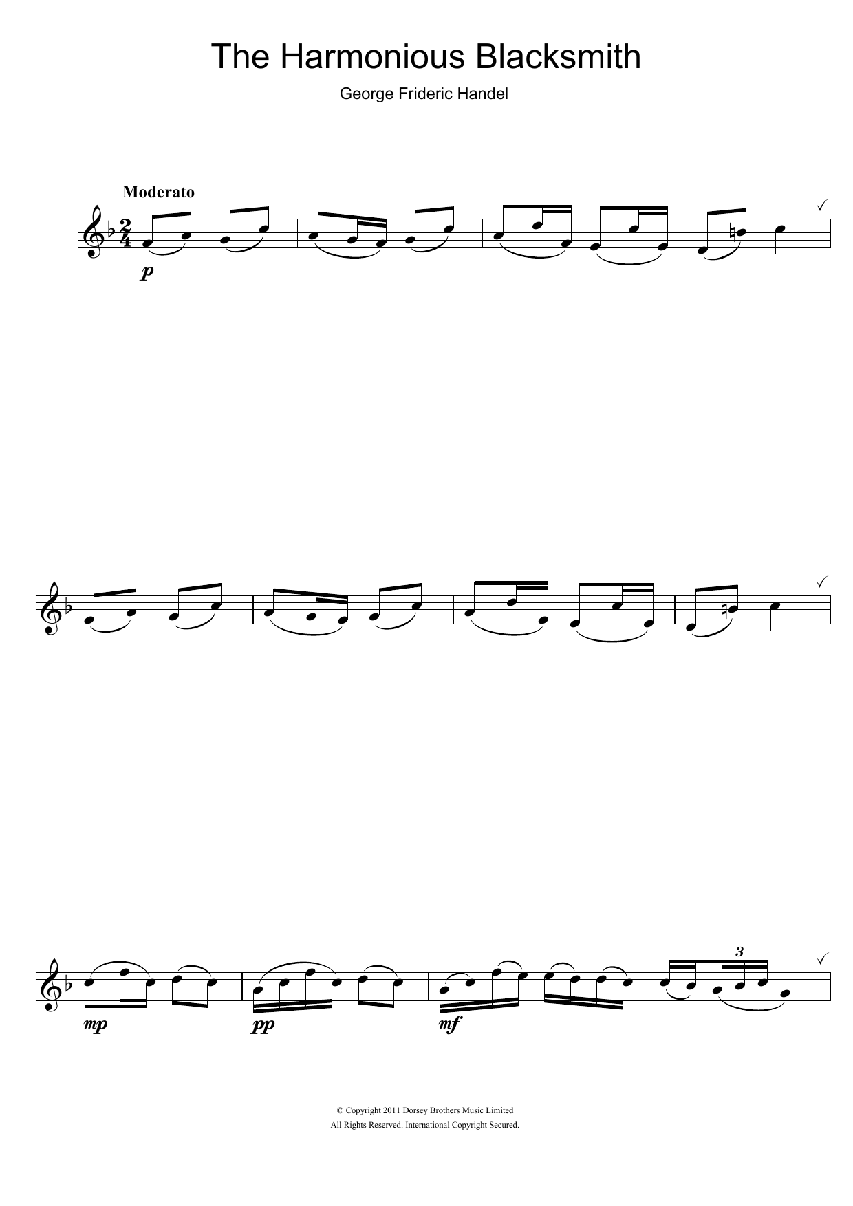 The Harmonious Blacksmith (George Frideric Handel) | Sheet Music: Flute ...