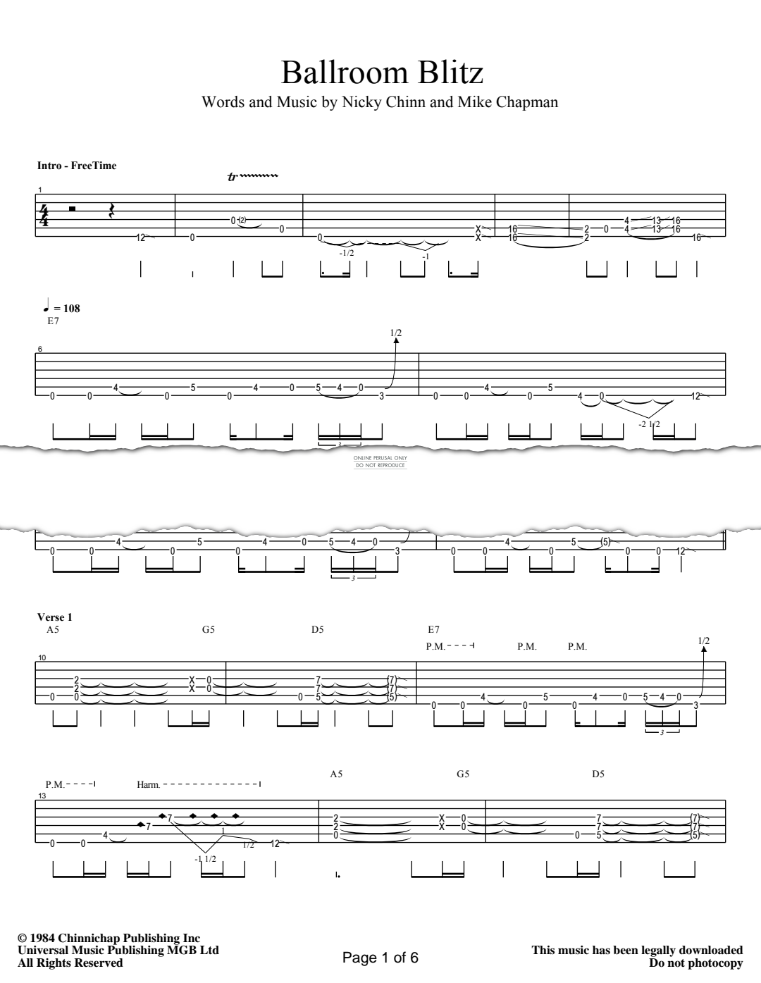 Ballroom Blitz sheet music by Krokus fbd6647 notendownload