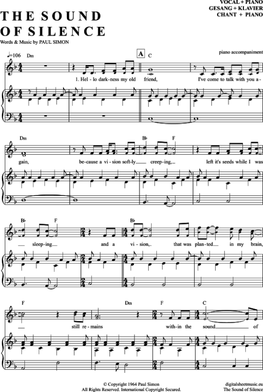 Sound Of Silence Sheet Music Free Download The Sound Of Silence - sheet music by Simon & Garfunkel - 7070912