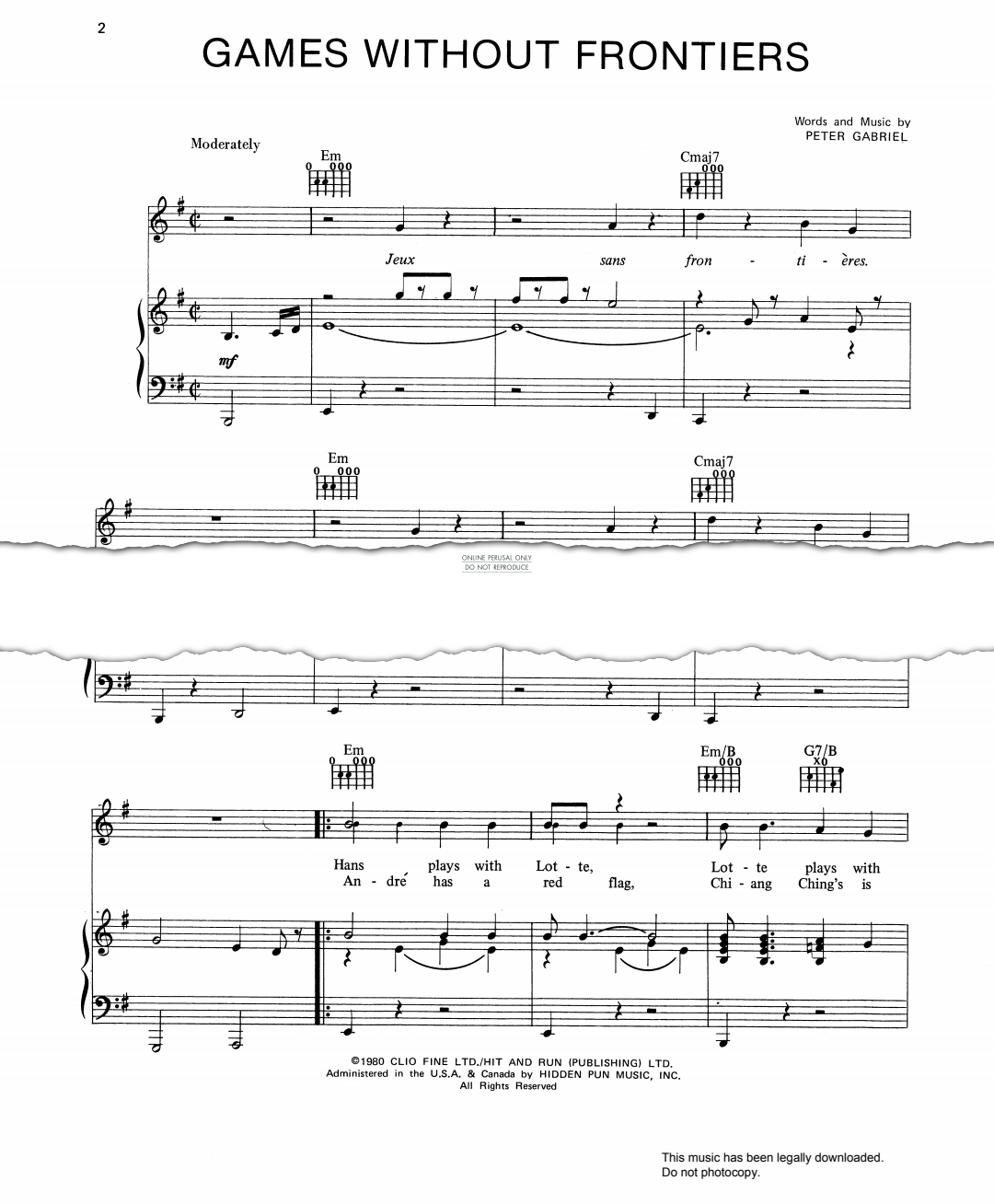 Games Without Frontiers sheet music by Peter Gabriel fbd27519
