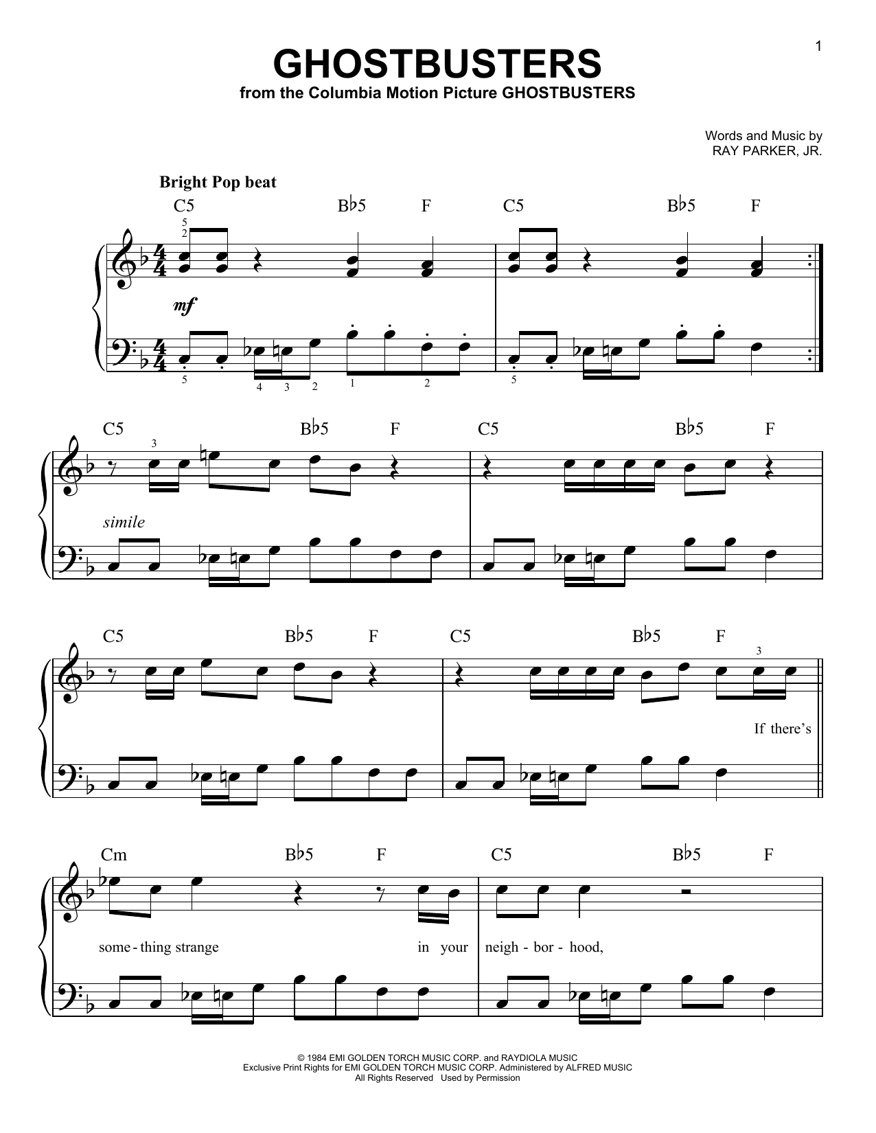 Ghostbusters (Ray Parker, Jr.) | Sheet Music: Very Easy Piano | PDF ...
