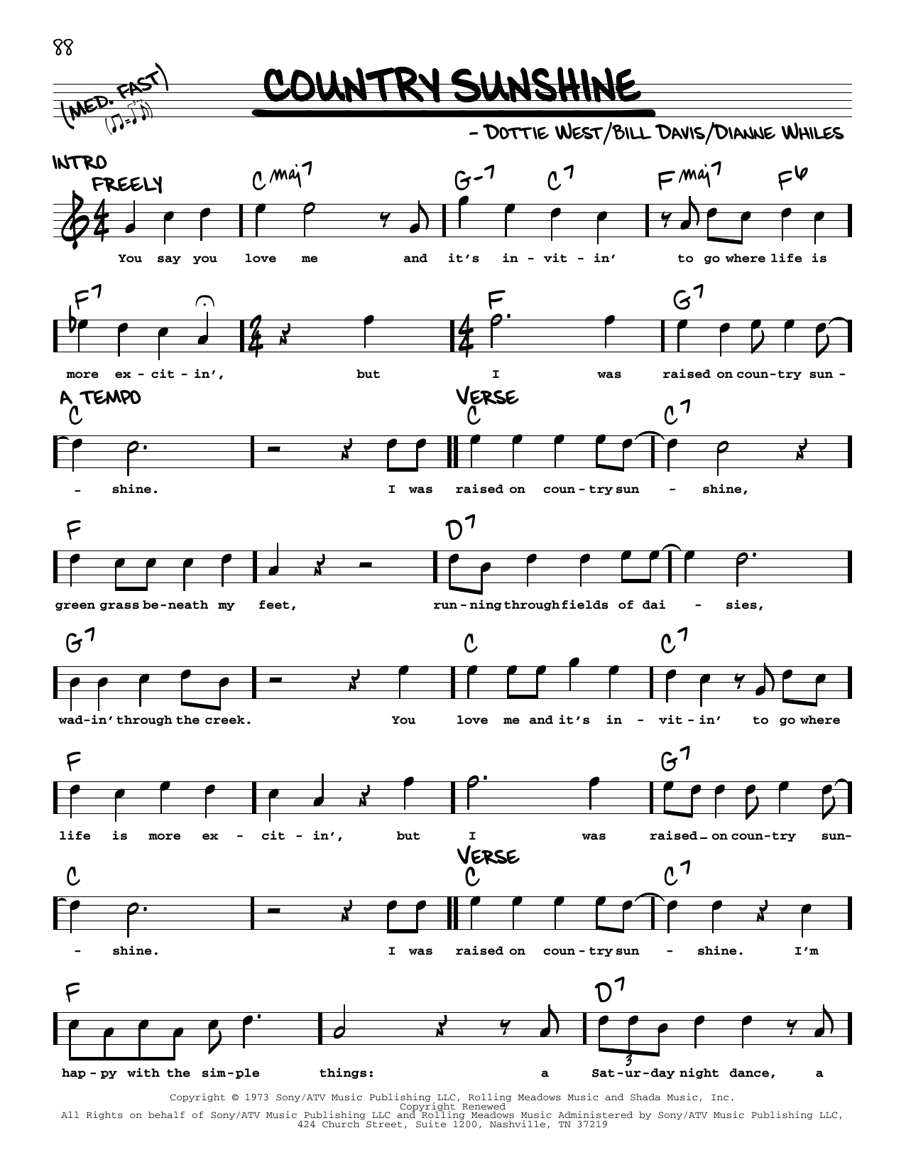 Country Sunshine (Dottie West) | Sheet Music: Real Book – Melody ...