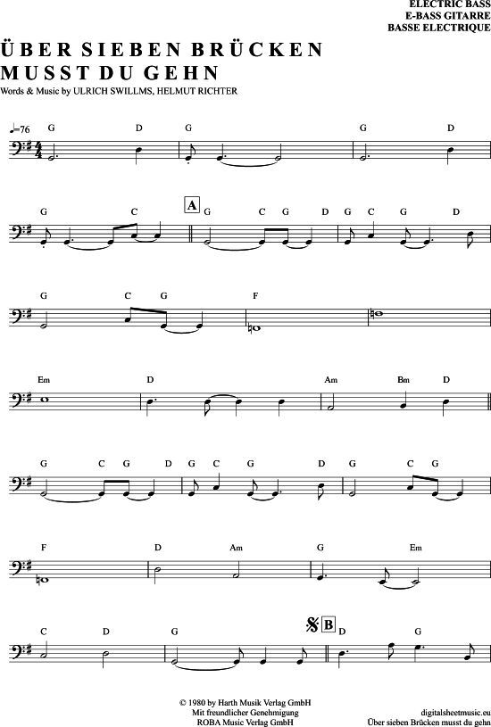 über Sieben Brücken Musst Du Gehen Englische Version Über Sieben Brücken Musst Du Gehn - sheet music by Peter Maffay