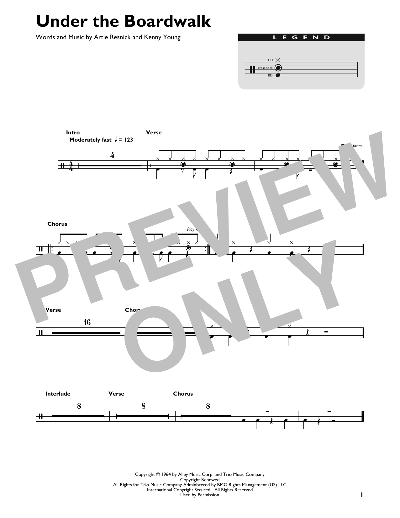 Under The Boardwalk (The Drifters) | Sheet Music: Drum Chart | PDF Download