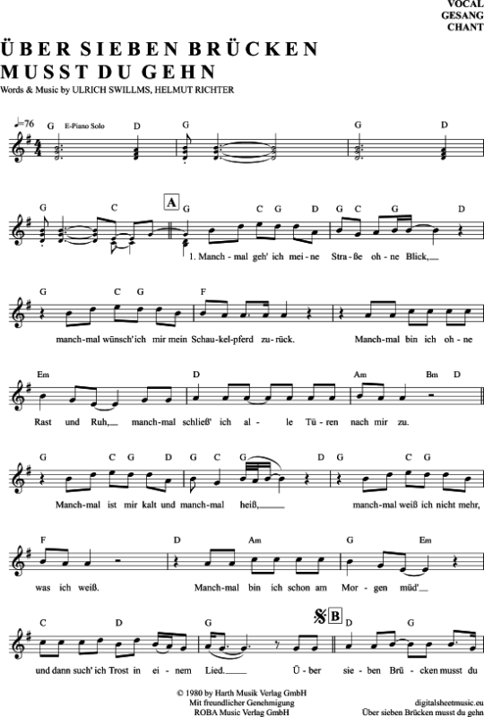 Über Sieben Brücken Musst Du Gehn - Noten von Peter Maffay - 7070930