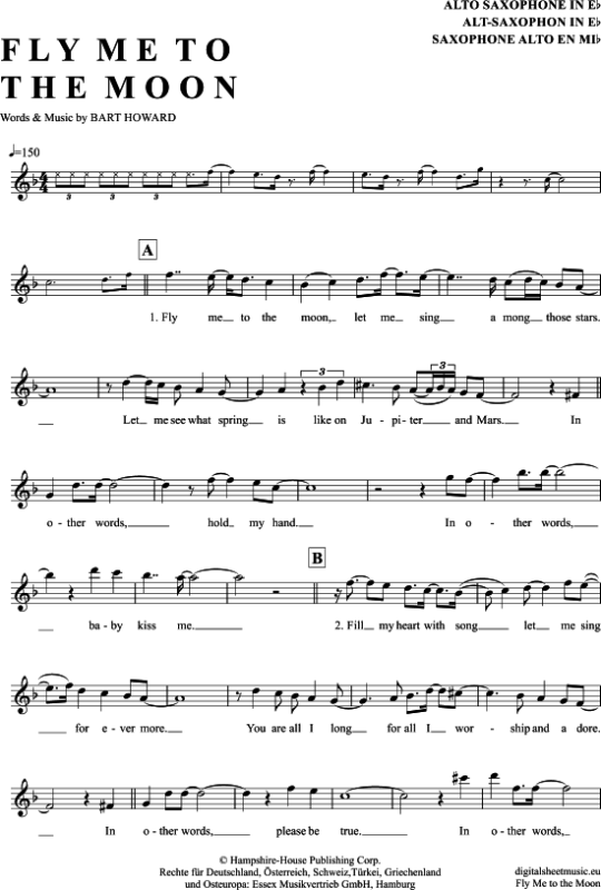 Fly me to the moon (Frank Sinatra) | Sheet Music: Alto Saxophone | PDF ...