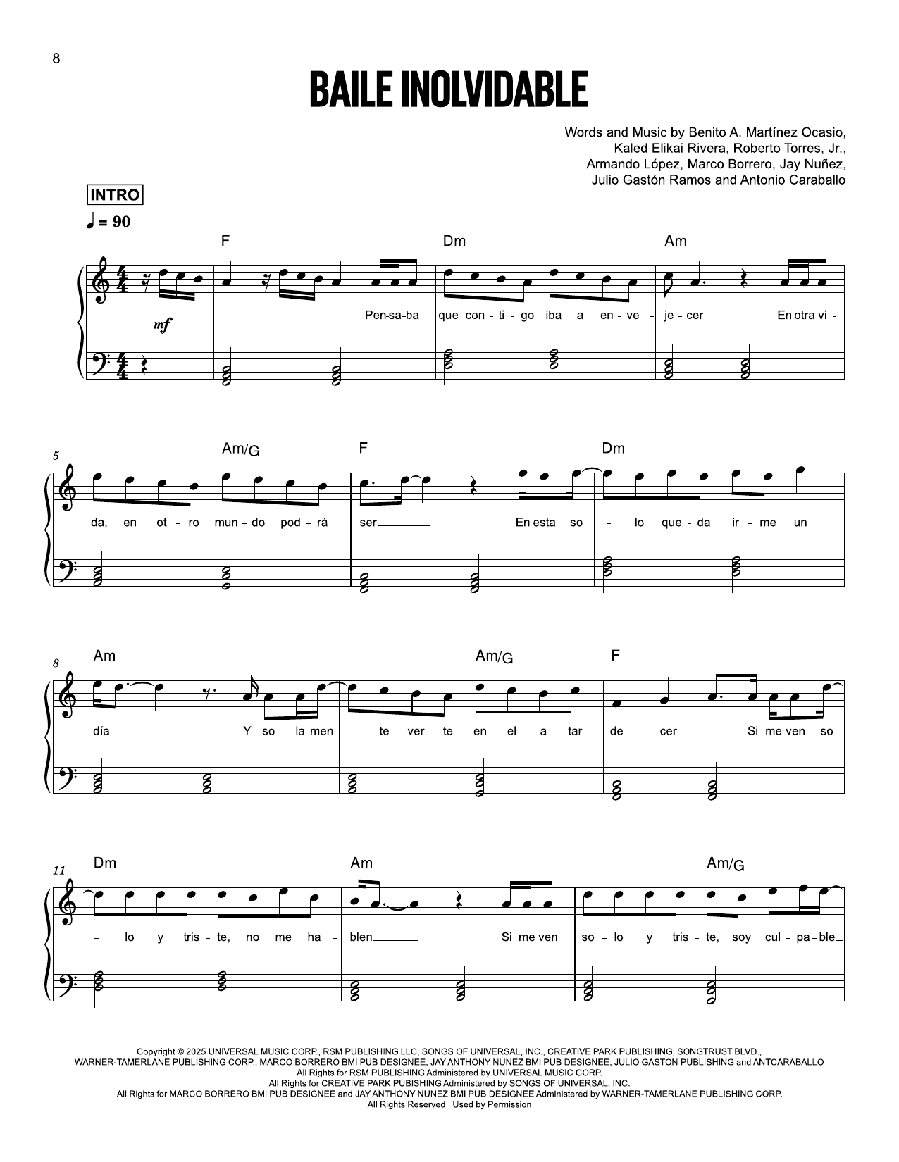 Baile Inolvidable (Bad Bunny) | Sheet Music: Piano & Lyrics | PDF Download