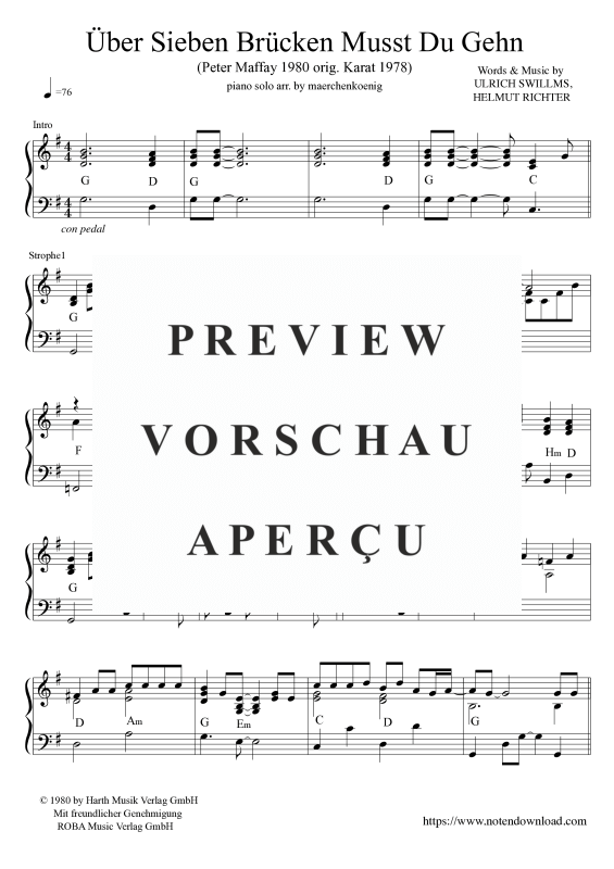 Über Sieben Brücken Musst Du Gehn - Noten von Peter Maffay - KUK093
