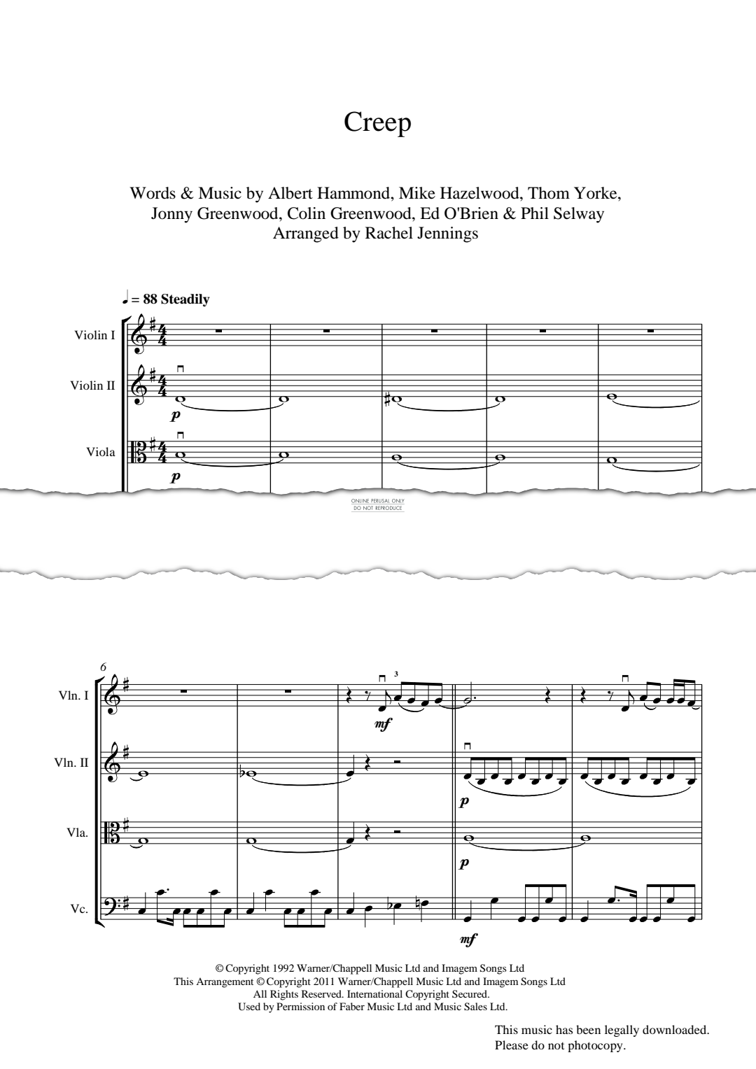 Creep (Radiohead) | Sheet Music: Violin, Cello, Viola | PDF Download