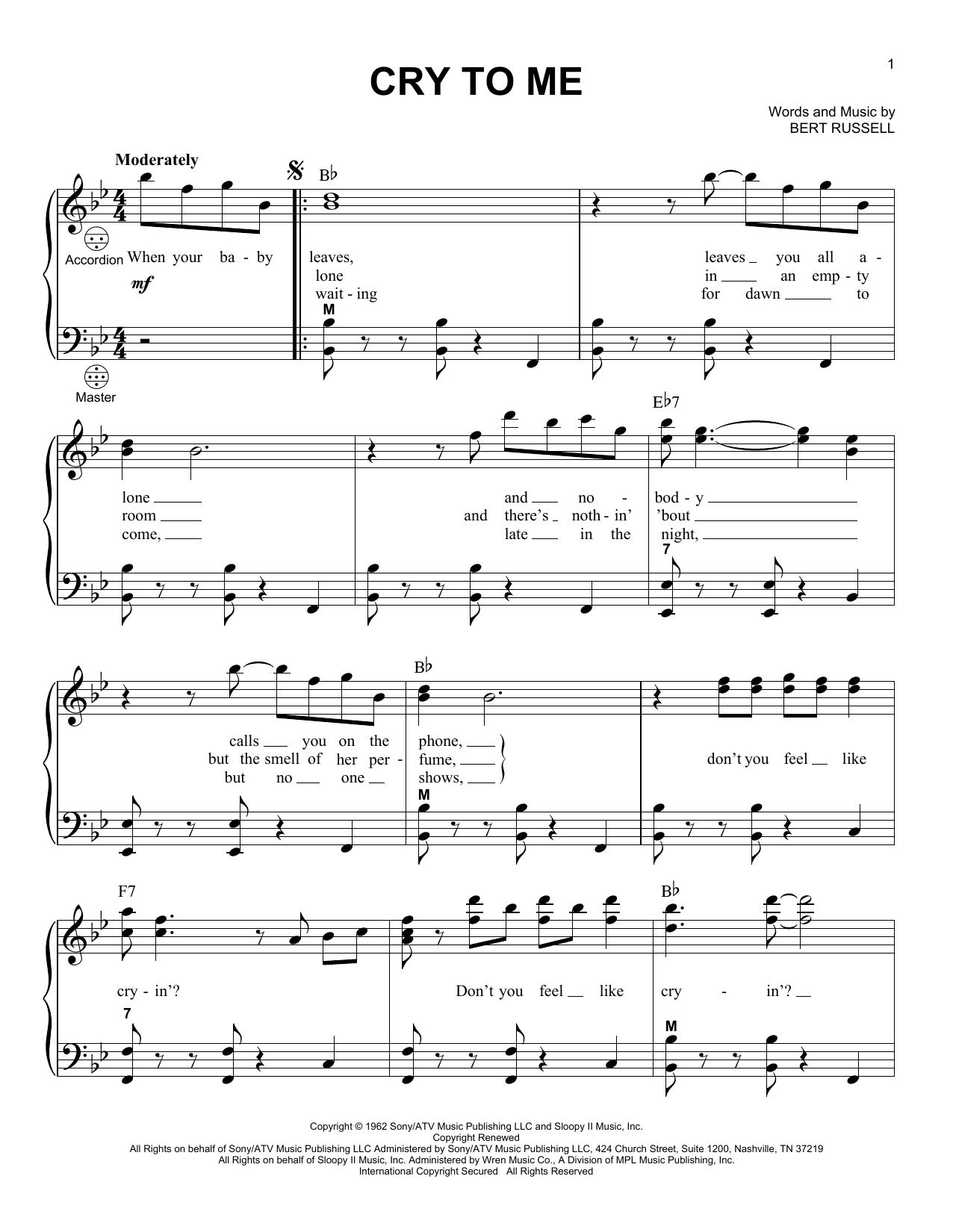 Cry To Me (Bert Russell) | Sheet Music: Accordion | PDF Download