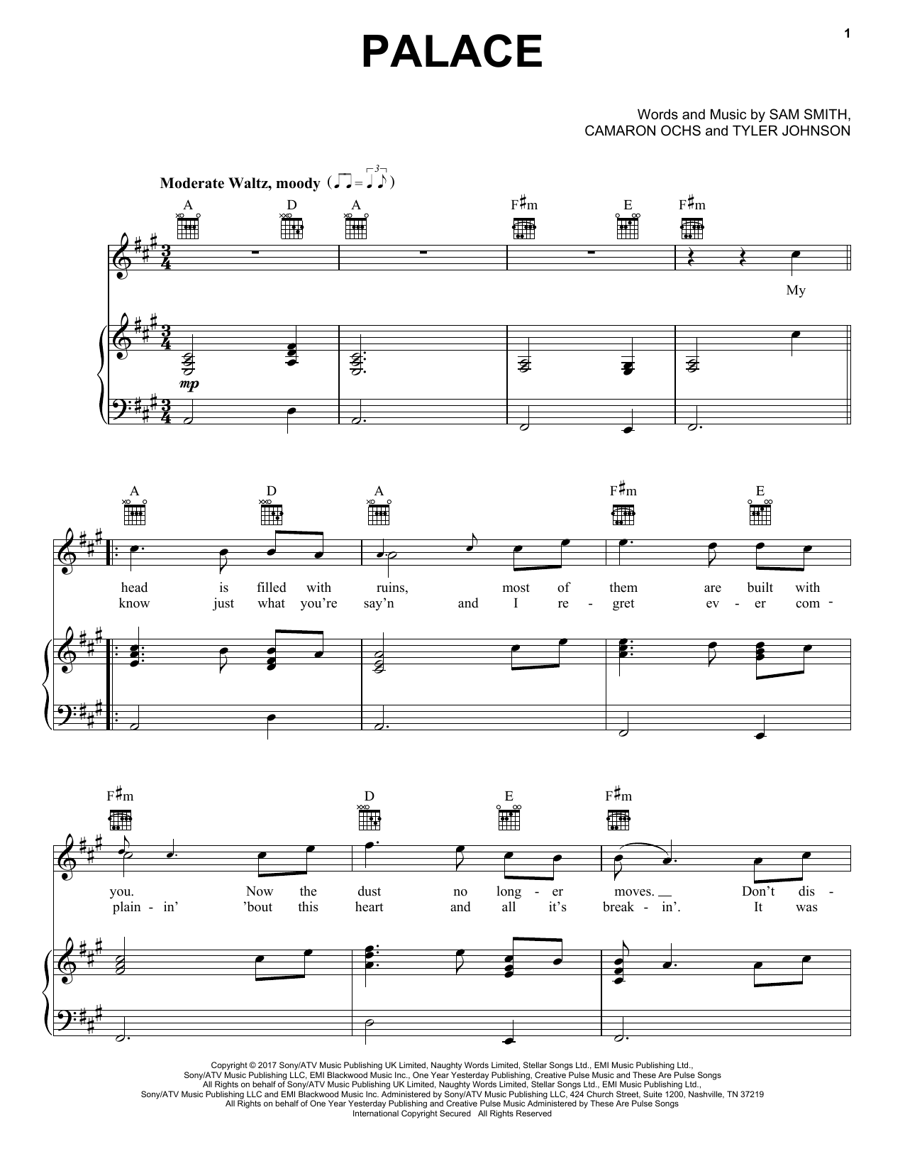 Palace (Sam Smith) | Sheet Music: Piano, Vocal & Guitar Chords Right ...